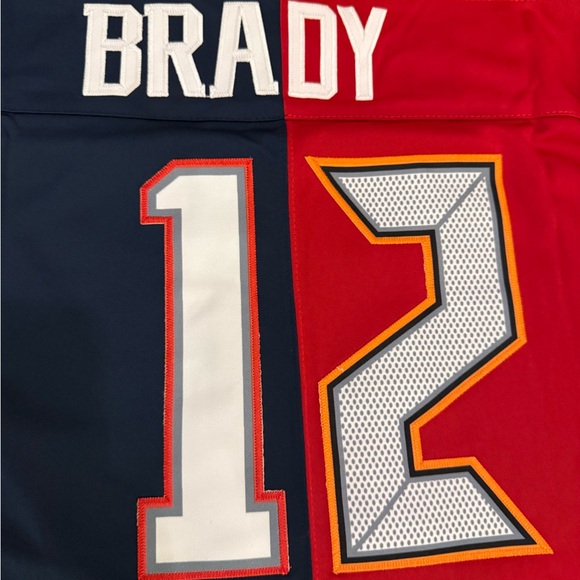 Tom Brady 12 Buccaneers and Patriots Red/Blue Split Jersey with tags - Picture 7 of 10